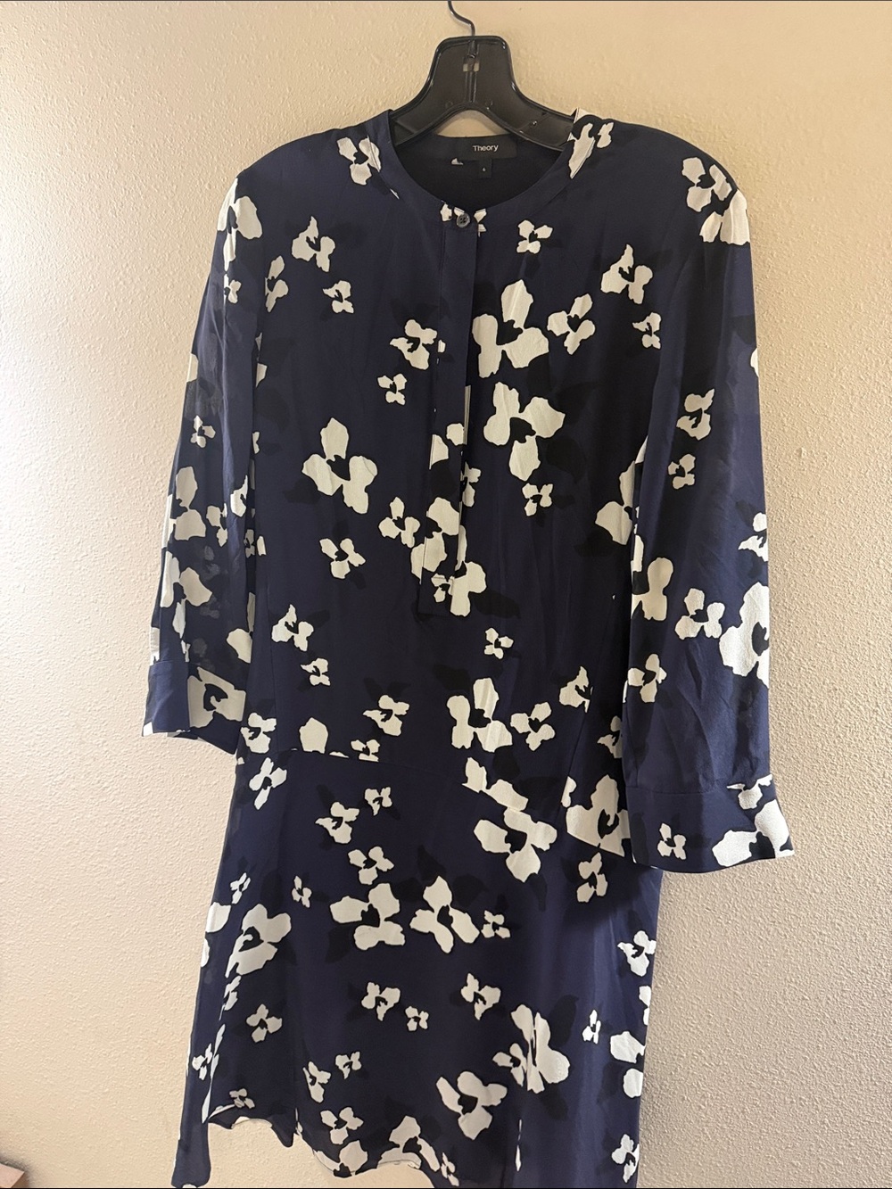 Theory Navy and White Floral V-Neck Dress
